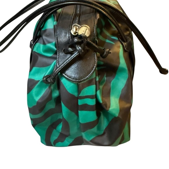 VINTAGE LIZ CLAIBORNE Green and Black Zebra Print Vinyl/ Leather Trim Bag - Picture 5 of 10